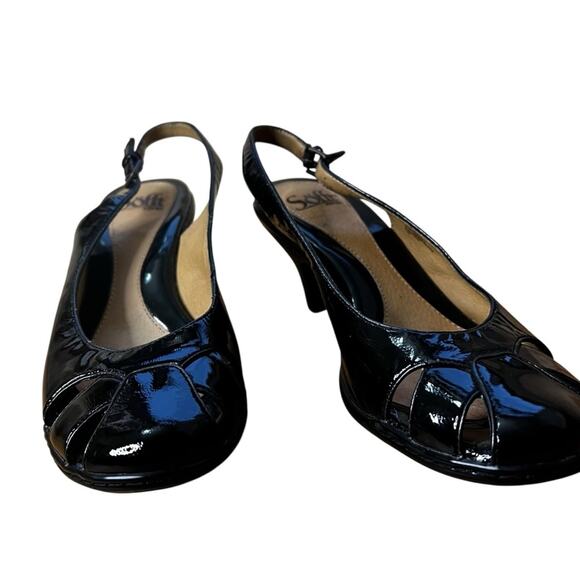 Söfft Black Patent Leather Slingback Peep-Toe Heels | Women’s 8M | Comfort - Picture 2 of 10